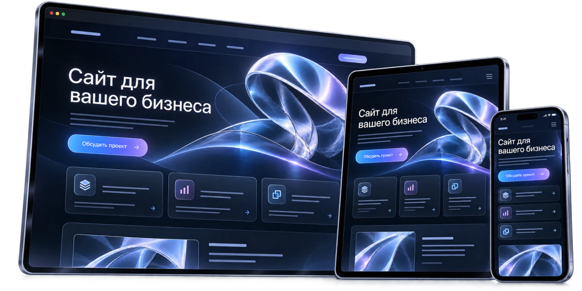 Адаптивный дизайн сайта на компьютере, планшете и смартфоне